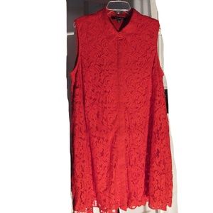NWT-SHARAGANO LACE SLEEVELESS RED DRESS